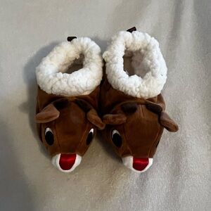 Brown and White Reindeer Slippers